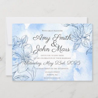 Watercolor Lily's in Blue Invitation
