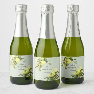 Watercolor Lime Apples & Kiwis Framed Wedding Date Sparkling Wine Label