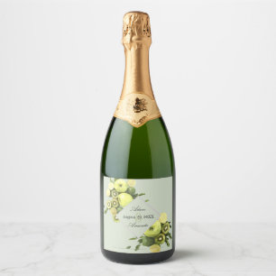 Watercolor Lime Apples & Kiwis Framed Wedding Date Sparkling Wine Label
