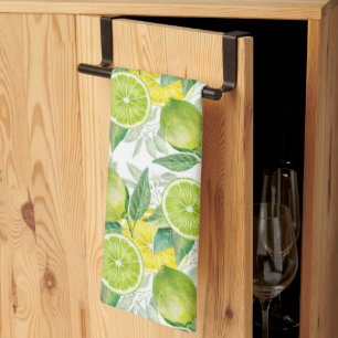 Watercolor Limes and Leaves Pattern Kitchen Towel