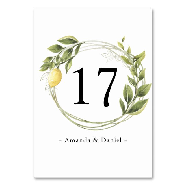 Watercolor Limoncello Greenery Floral  Table Numbe Number (Front)