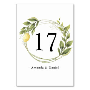 Watercolor Limoncello Greenery Floral  Table Numbe Table Number
