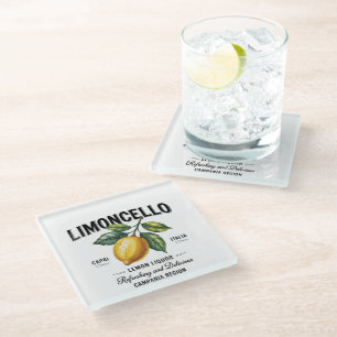 Watercolor Limoncello Lemon Liqueur Italy  Glass Coaster