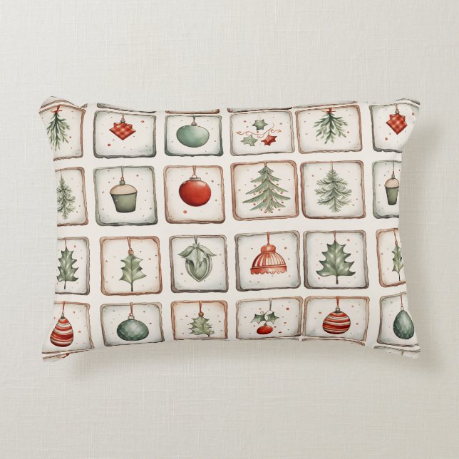 Watercolor Lineart Christmas Pattern Accent Pillow (Front)