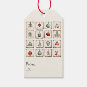 Watercolor Lineart Christmas Pattern Gift Tags