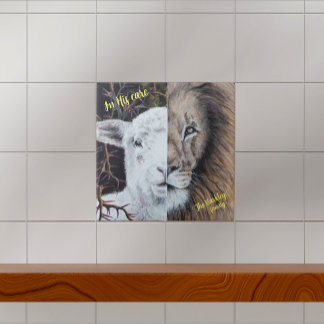 Watercolor Lion and Lamb customizable Tile