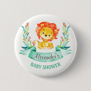 Watercolor Lion Baby Shower 2 Inch Round Button