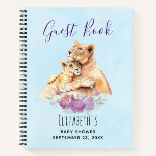 Watercolor Lion & Cub Baby Shower Guest Book