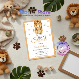 Watercolor Lion Cub Jungle Safari Gold Paw Prints Invitation