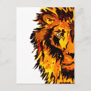 Watercolor Lion Half Face Postcard