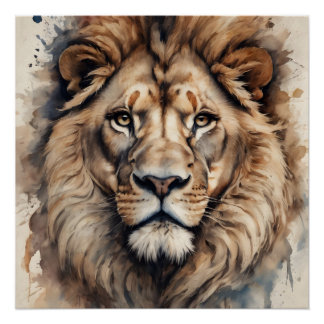 Watercolor Lion no 5 Poster
