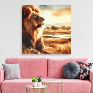 Watercolor Lion on the Savannah   Canvas Print