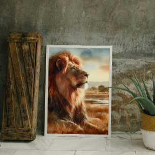 Watercolor Lion on the Savannah   Canvas Print