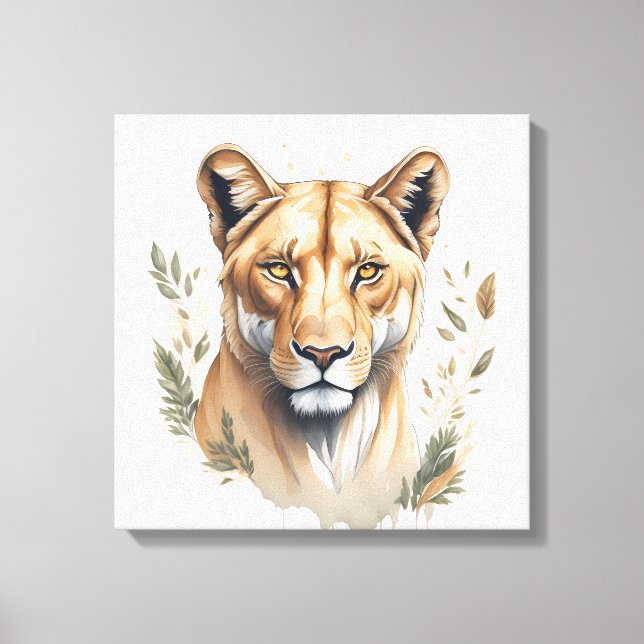 Watercolor Lioness Canvas Print (Front)