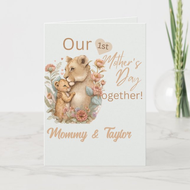 Watercolor Lioness & Cub First Mother's Day Card (Front)