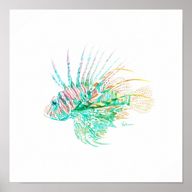 Watercolor Lionfish Art Poster (Front)