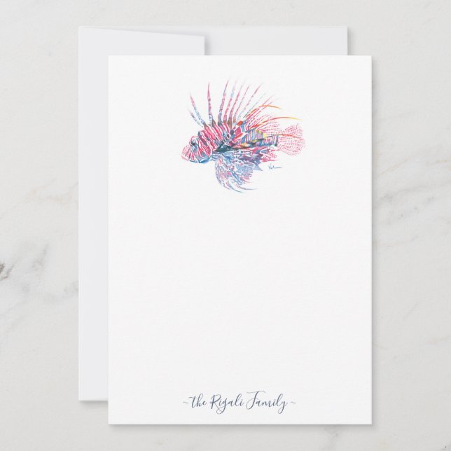 Watercolor Lionfish Personalized Stationery Card (Front)