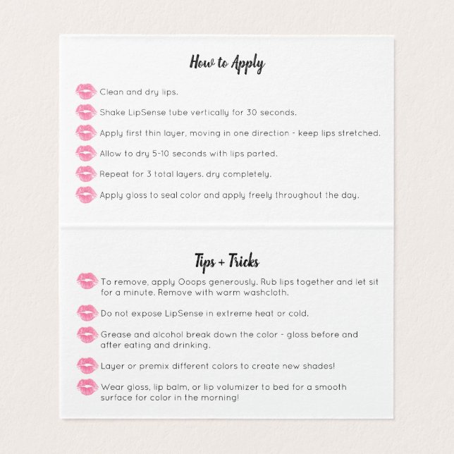 Watercolor Lippies Business card -tips and apply (Inside Unfolded)