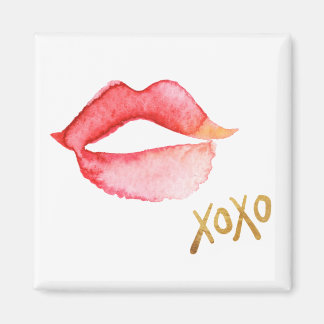 Watercolor Lips & Gold Foil XOXO Magnet
