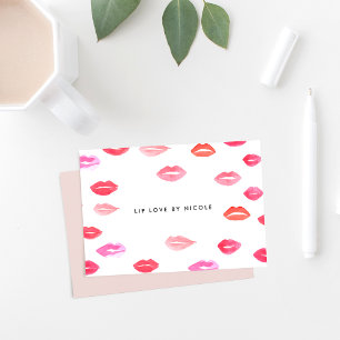 Watercolor Lips Personalized Flat Notecards