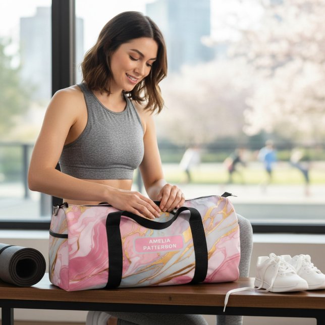 Watercolor Liquid Marble Pattern Personalized Name Duffle Bag (Creator Uploaded)