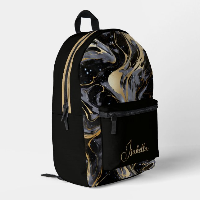 Watercolor Liquid Marble Pattern Personalized Name Printed Backpack (Back Corner Left)