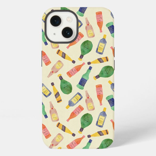 Watercolor Liquor Bottle Pattern iPhone Case (Back)