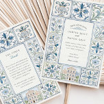Watercolor Lisbon Hand-Painted Azulejos Wedding Invitation<br><div class="desc">Celebrate your destination wedding in timeless style with this hand-painted Lisbon wedding invitation. The design features an iconic yellow tram gliding through the charming blue rooftops and cobbled streets of Portugal's capital. Framed with intricate floral and ornamental azulejo tile motifs in soft shades of cobalt blue, olive green, and creamy...</div>