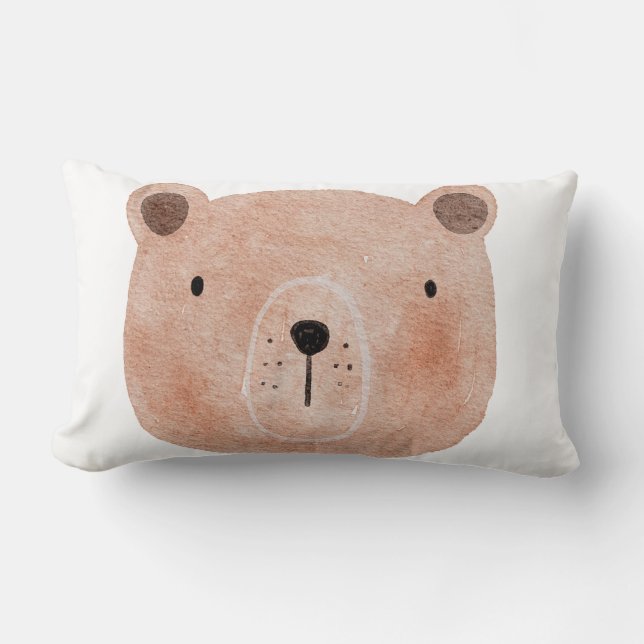 Watercolor little bear safari nursery cute pink lumbar pillow (Front)