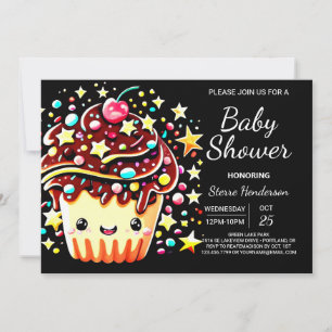 Watercolor Little Cooking Muffin Boy Baby Shower Invitation