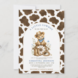 Watercolor Little Cowboy All in One Baby Shower Invitation