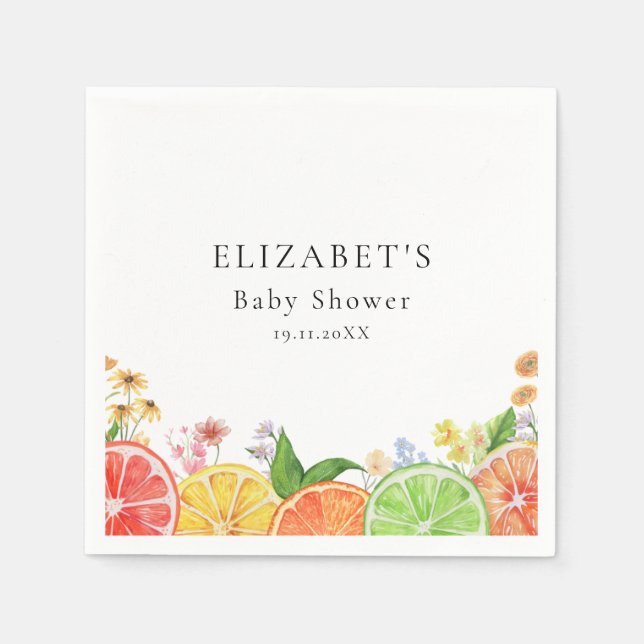 Watercolor Little Cutie Citrus Baby Shower Napkin (Front)