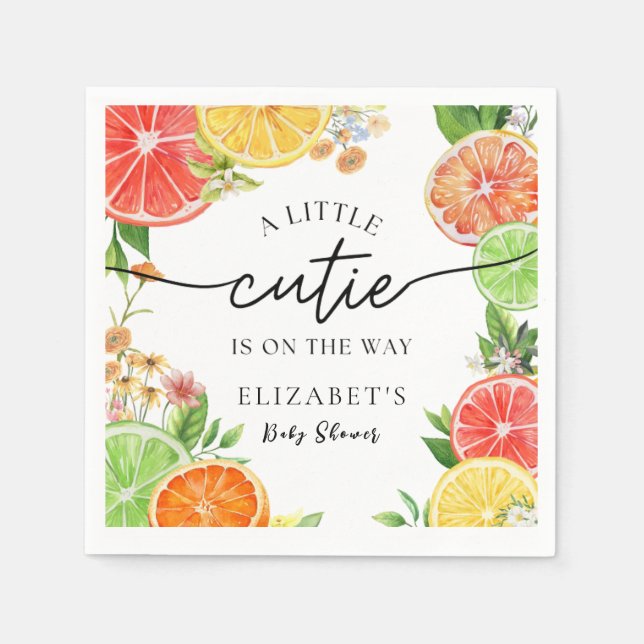 Watercolor Little Cutie Citrus Baby Shower Napkin (Front)