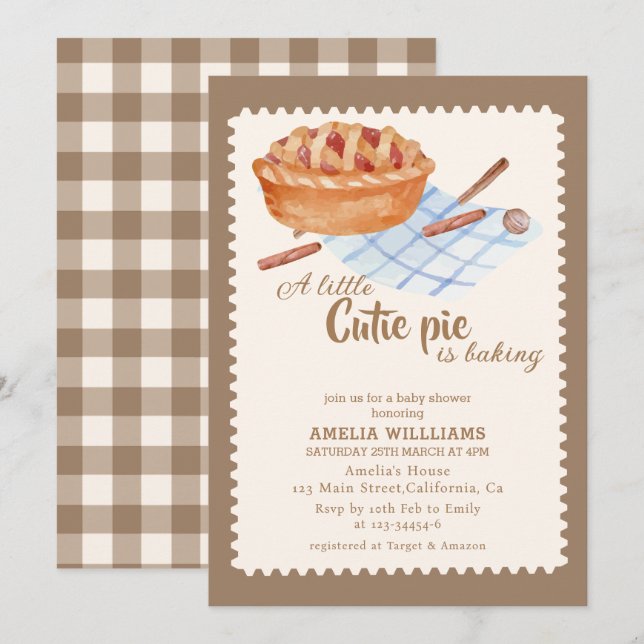 Watercolor Little cutie is baking Boho Baby shower Invitation (Front/Back)