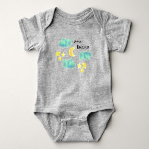 Watercolor “Little Dreamer” Moon & Stars Baby Bodysuit