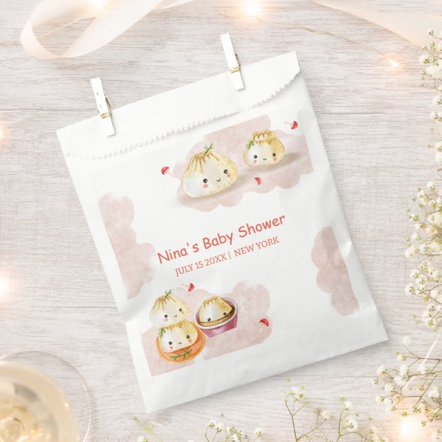Watercolor Little Dumpling Mushroom Baby Shower  Favour Bag (Clipped)