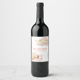 Watercolor Little Dumpling Mushroom Baby Shower  Wine Label