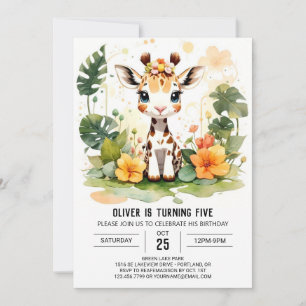 Watercolor Little Giraffe Custom Birthday Invitation