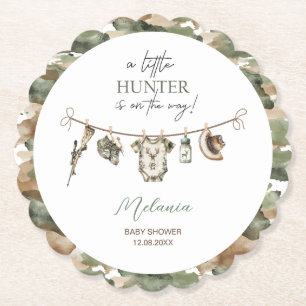 Watercolor Little Hunter baby shower Paper Coaster