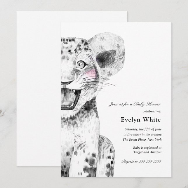 Watercolor Little Lion | Baby Shower invitation (Front/Back)