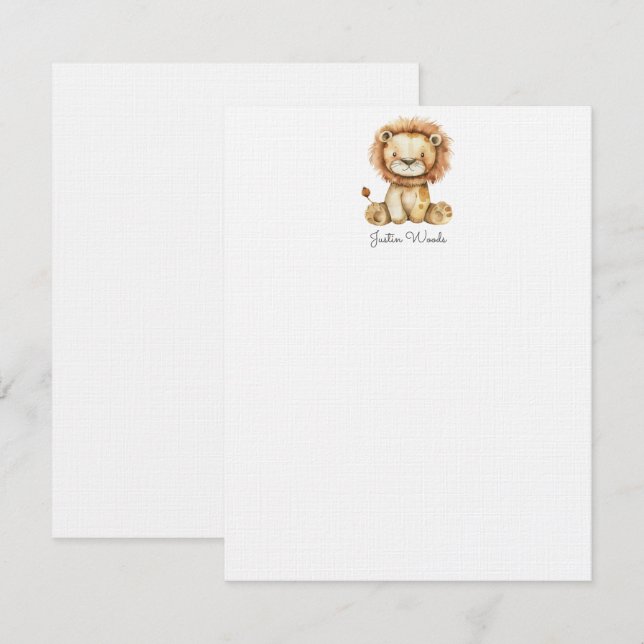 Watercolor Little Lion Personalized Card (Front/Back)