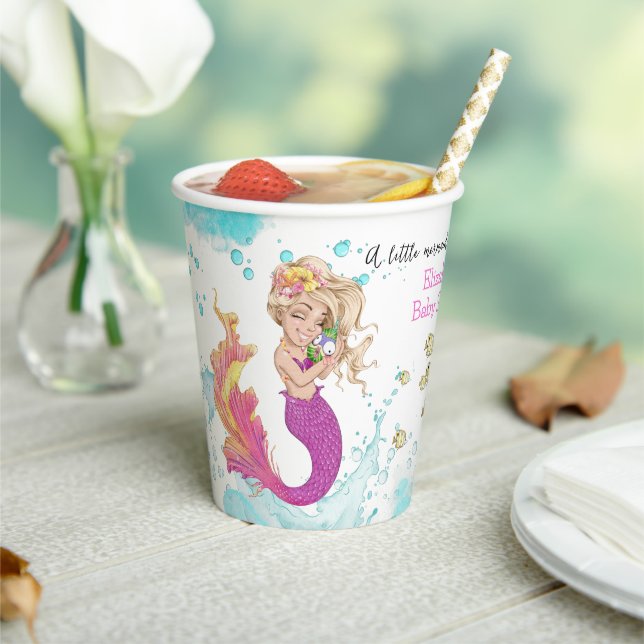 Watercolor Little Mermaid Twins Baby Shower Paper Cups (Insitu)