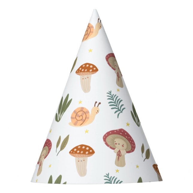 Watercolor Little Mushroom Birthday  Party Hat (Front)