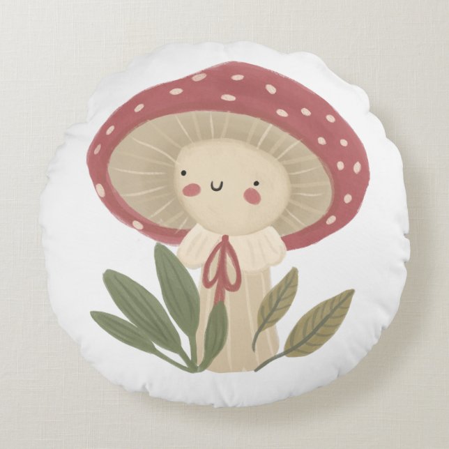 Watercolor Little Mushroom Cute  Round Pillow (Front)