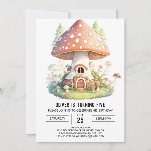 Watercolor Little Mushrooms Birthday Invitation (Front)