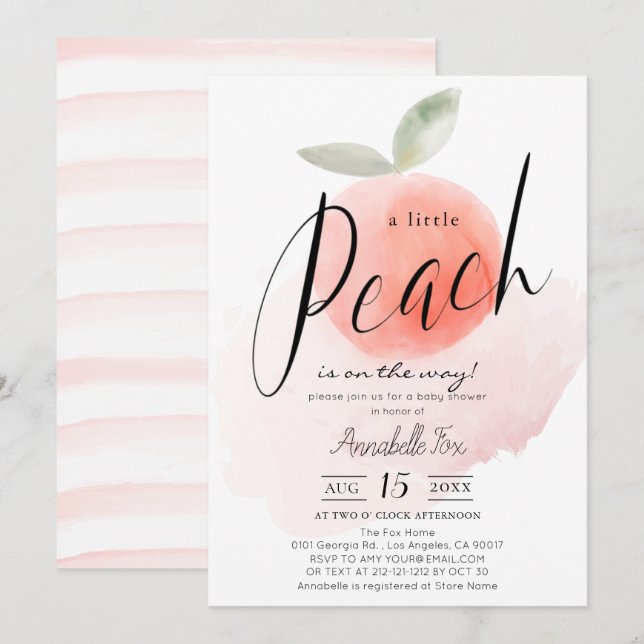 Watercolor Little Peach Pink Baby Shower Invitation (Front/Back)