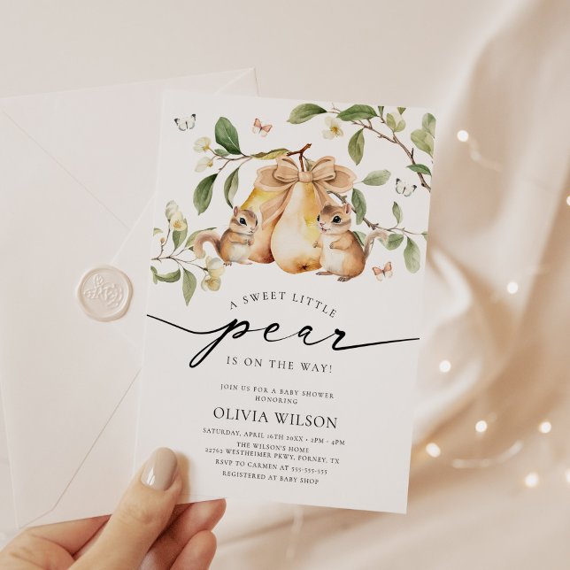 Watercolor Little Pear Girl Baby Shower Invitation (Creator Uploaded)