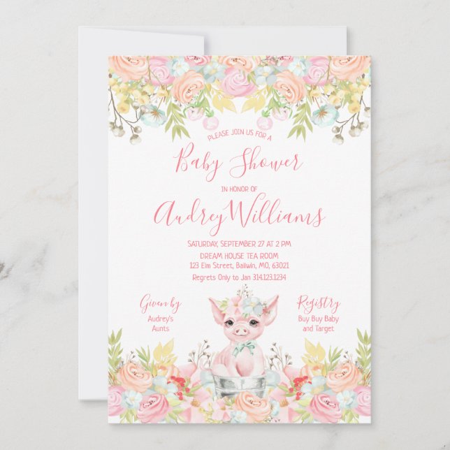 Watercolor Little Piggy Baby Shower Invitation (Front)