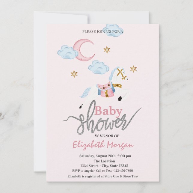 Watercolor Little Pony Pink Baby Shower Invitation (Front)