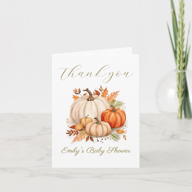 Watercolor Little Pumpkin Baby Shower Thank You Card (Front)